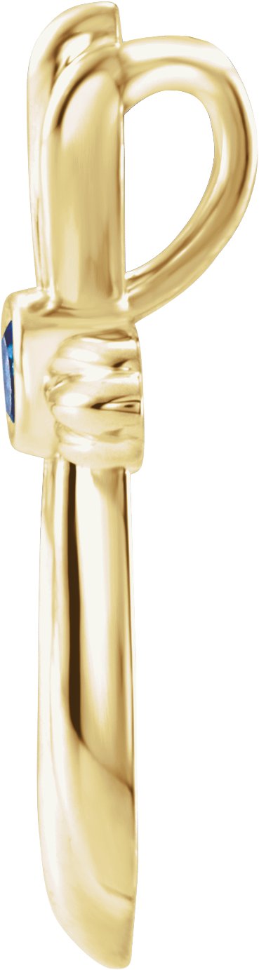 14K Gold Round Natural Blue Sapphire Bezel-Set Cross Necklace or Pendant - Yellow Gold - view 6