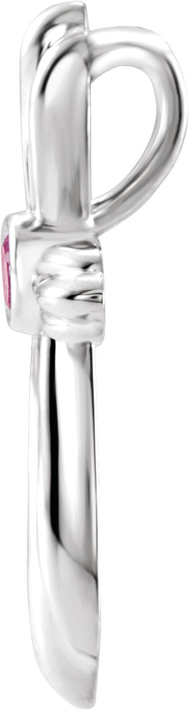 Platinum Round Natural Pink Tourmaline Bezel-Set Cross Necklace or Pendant - view 6