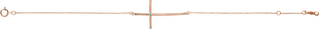 14K Gold Round Natural Aquamarine Accented Sideways Cross Bracelet - Rose Gold - view 6