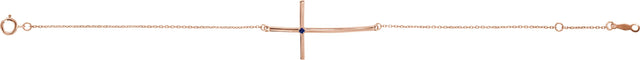 14K Gold Round Natural Blue Sapphire Accented Sideways Cross Bracelet - Rose Gold - view 6