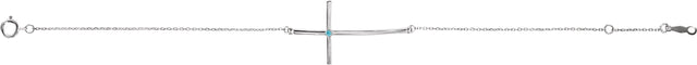 Platinum Round Natural Blue Zircon Accented Sideways Cross Bracelet - view 6