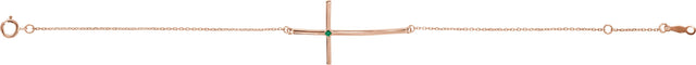 14K Gold Round Natural Emerald Accented Sideways Cross Bracelet - Rose Gold - view 6