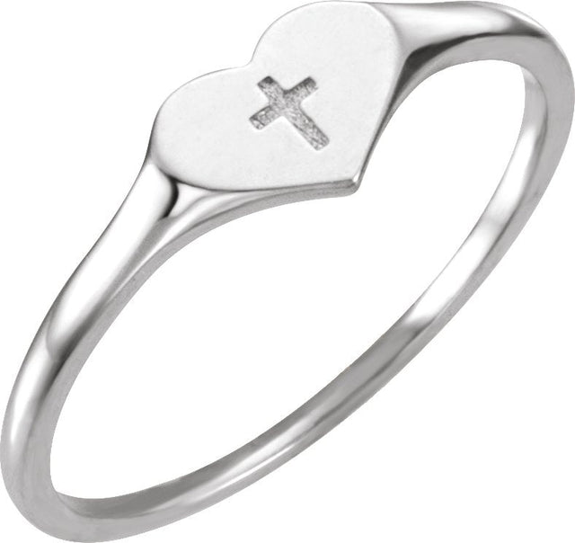 Platinum Youth Heart & Cross Ring - view 4