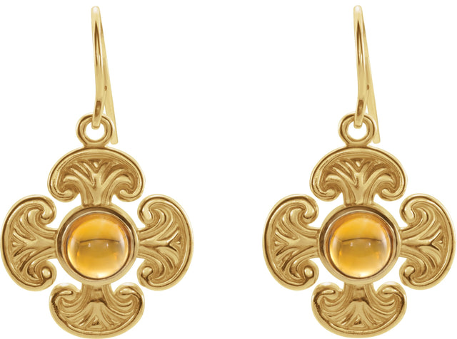 14K Gold Round Natural Citrine Maltese Cross Earrings - Yellow Gold - view 4