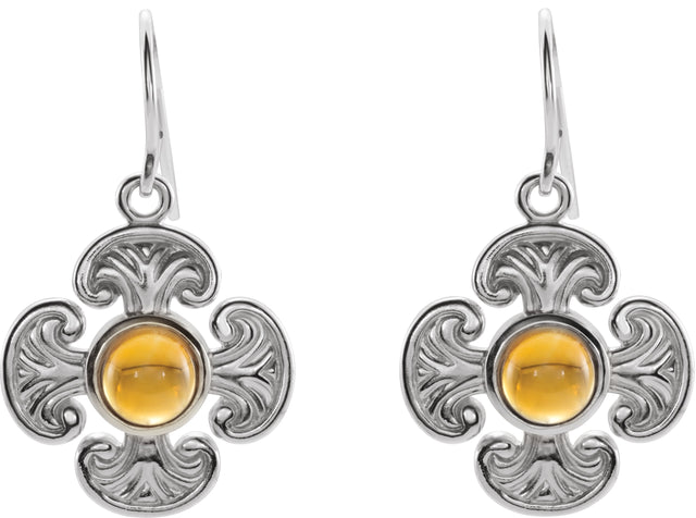 14K Gold Round Natural Citrine Maltese Cross Earrings - White Gold - view 4