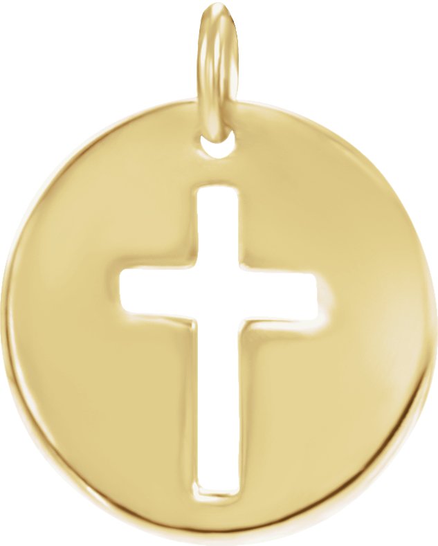 14K Gold Round Natural Diamond Accented Pierced Cross Necklace or Pendant - Yellow Gold - view 6