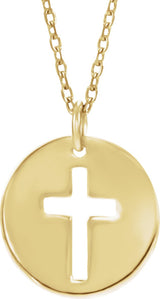 14K Gold Round Natural Diamond Accented Pierced Cross Necklace or Pendant - Yellow Gold - view 6