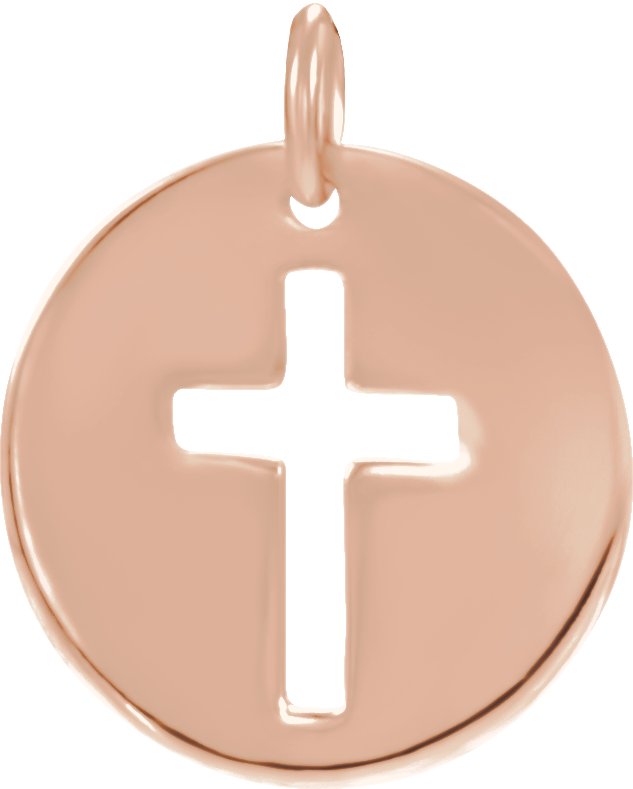 14K Gold Round Natural Diamond Accented Pierced Cross Necklace or Pendant - Rose Gold - view 6