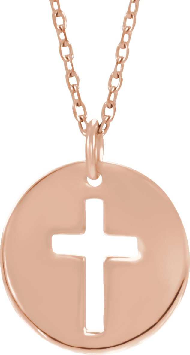 14K Gold Round Natural Diamond Accented Pierced Cross Necklace or Pendant - Rose Gold - view 6