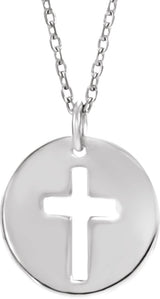14K Gold Round Natural Diamond Accented Pierced Cross Necklace or Pendant - White Gold - view 6