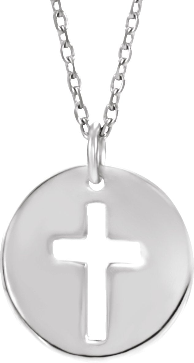 14K Gold Round Natural Diamond Accented Pierced Cross Necklace or Pendant - White Gold - view 6