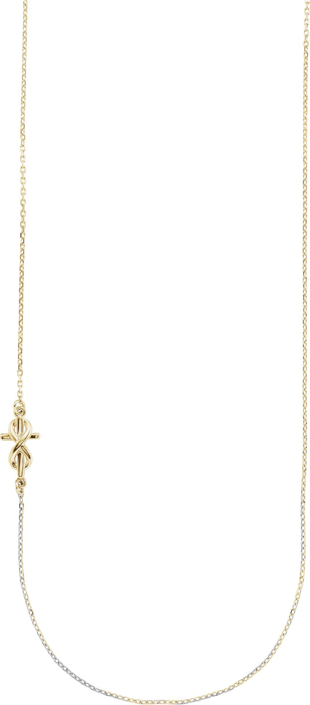 14K Gold Infinity-Inspired Off-Center Sideways Cross Necklace - Yellow Gold