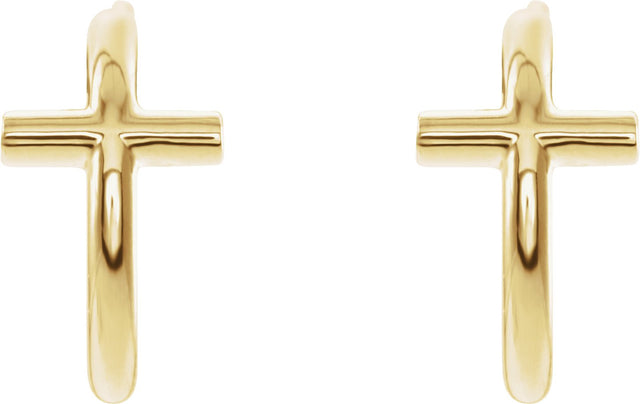 14K Gold Cross Hoop Earrings - Yellow Gold - view 2