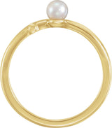 14K Gold Cultured White Freshwater Pearl Pearl Sideways Cross Ring - Yellow Gold - view 2