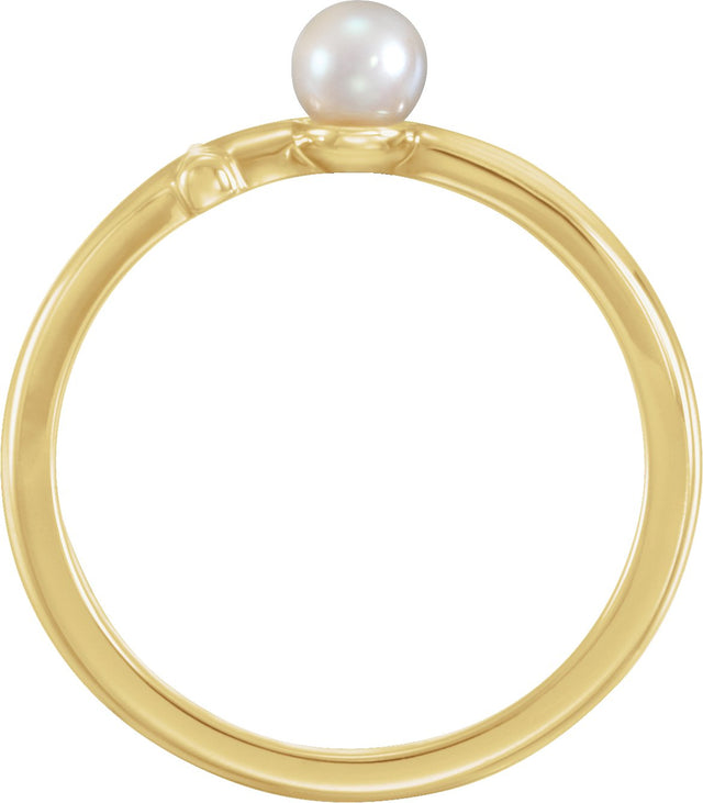 14K Gold Cultured White Freshwater Pearl Pearl Sideways Cross Ring - Yellow Gold - view 2
