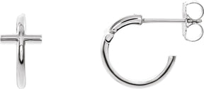 14K Gold Cross Hoop Earrings - White Gold