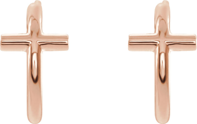 14K Gold Cross Hoop Earrings - Rose Gold - view 2