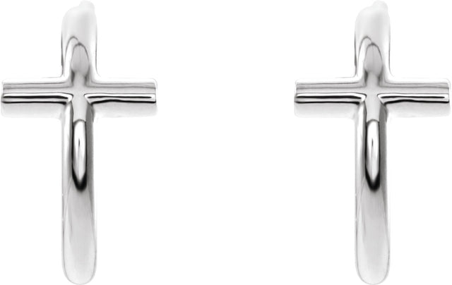 Platinum Cross Hoop Earrings - view 2