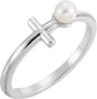 14K Gold Cultured White Freshwater Pearl Pearl Sideways Cross Ring - White Gold