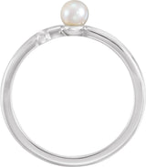14K Gold Cultured White Freshwater Pearl Pearl Sideways Cross Ring - White Gold - view 2