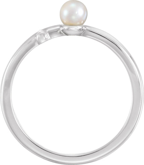 Platinum Cultured White Freshwater Pearl Pearl Sideways Cross Ring - view 2