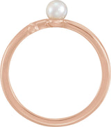 14K Gold Cultured White Freshwater Pearl Pearl Sideways Cross Ring - Rose Gold - view 2