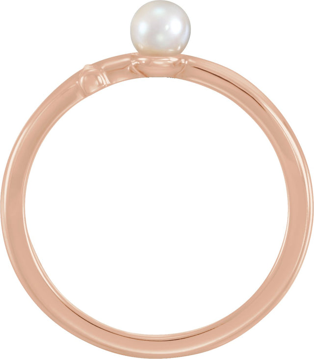 14K Gold Cultured White Freshwater Pearl Pearl Sideways Cross Ring - Rose Gold - view 2