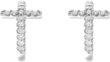 14K Gold Round Natural Diamond Accented Cross Hoop Earrings - White Gold - view 3