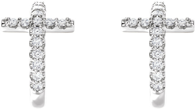 14K Gold Round Natural Diamond Accented Cross Hoop Earrings - White Gold - view 3