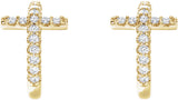 14K Gold Round Natural Diamond Accented Cross Hoop Earrings - Yellow Gold - view 4