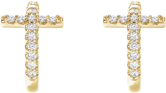 14K Gold Round Natural Diamond Accented Cross Hoop Earrings - Yellow Gold - view 4