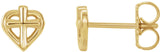 14K Gold Youth Cross & Heart Earrings - Yellow Gold