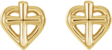 14K Gold Youth Cross & Heart Earrings - Yellow Gold - view 2