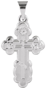 14K Gold St. Olga Orthodox Cross Pendant - White Gold