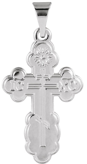14K Gold St. Olga Orthodox Cross Pendant - White Gold
