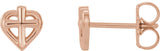 14K Gold Youth Cross & Heart Earrings - Rose Gold