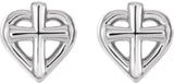 14K Gold Youth Cross & Heart Earrings - White Gold - view 2