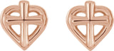 14K Gold Youth Cross & Heart Earrings - Rose Gold - view 2