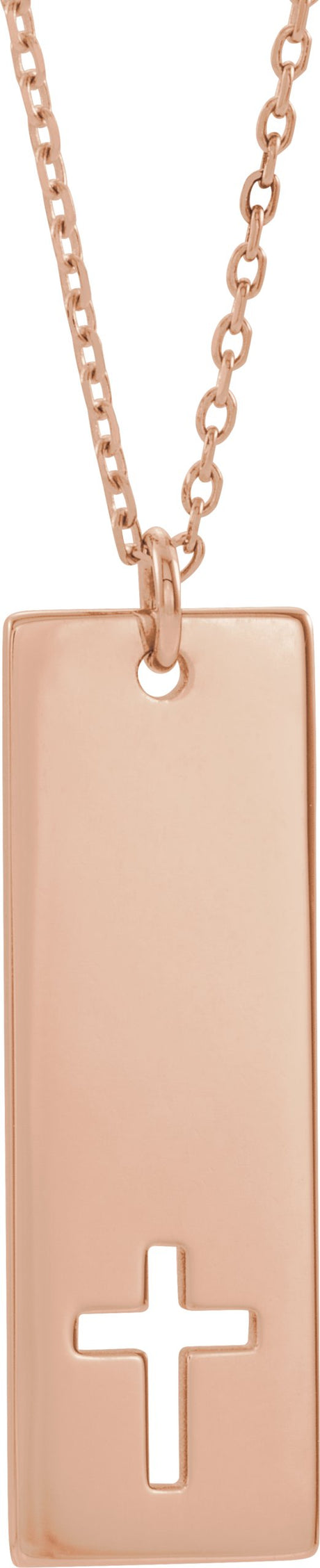 14K Gold Engravable Pierced Cross Bar Necklace or Pendant - Rose Gold
