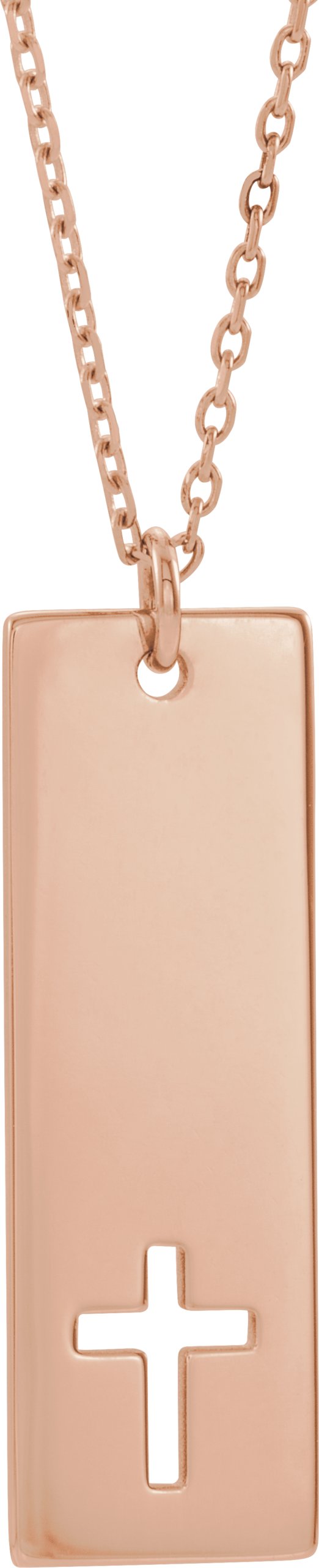 14K Gold Engravable Pierced Cross Bar Necklace or Pendant - Rose Gold