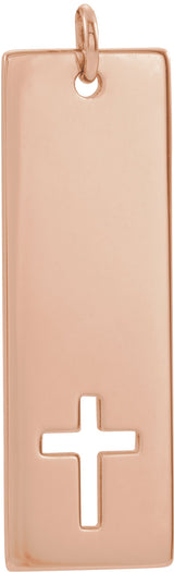 14K Gold Engravable Pierced Cross Bar Necklace or Pendant - Rose Gold