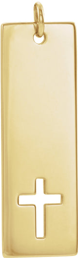14K Gold Engravable Pierced Cross Bar Necklace or Pendant - Yellow Gold