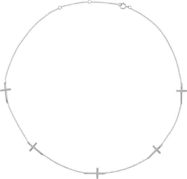 14K Gold Cross Station Necklace - Rose Gold - view 2