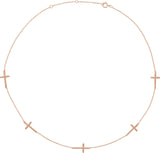 14K Gold Cross Station Necklace - Rose Gold