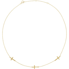 14K Gold Cross Station Necklace - Yellow Gold