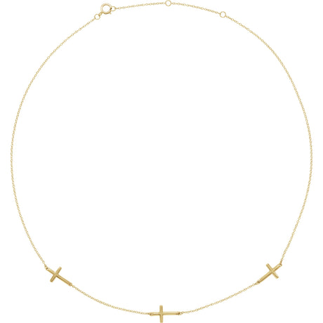 14K Gold Cross Station Necklace - Yellow Gold