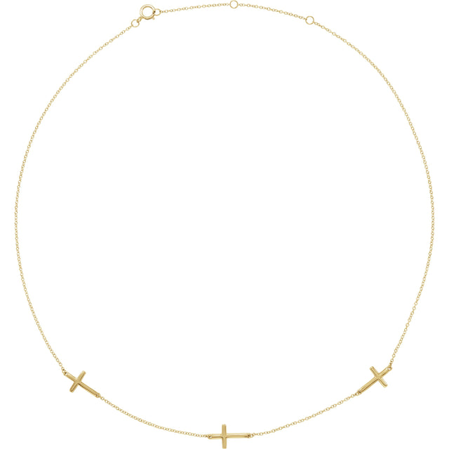 14K Gold Cross Station Necklace - Yellow Gold