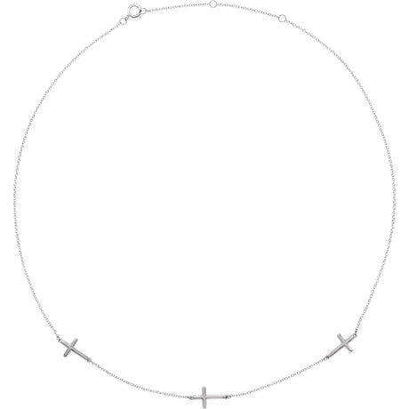 14K Gold Cross Station Necklace - White Gold