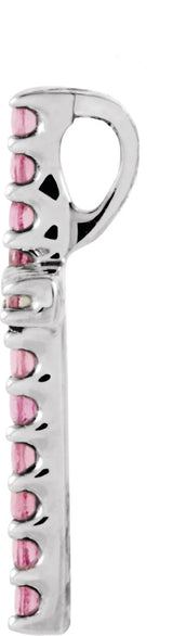 14K Gold Round Natural Pink Tourmaline Petite Cross Necklace or Pendant - White Gold - view 6