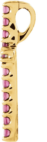 14K Gold Round Natural Pink Tourmaline Petite Cross Necklace or Pendant - Yellow Gold - view 6